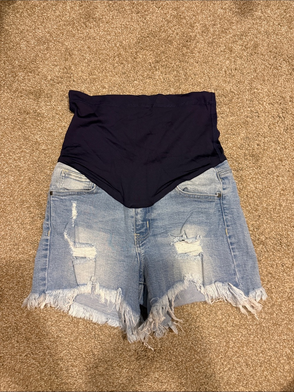 PinkBlush Maternity Denim Shorts in Navy and Light Blue